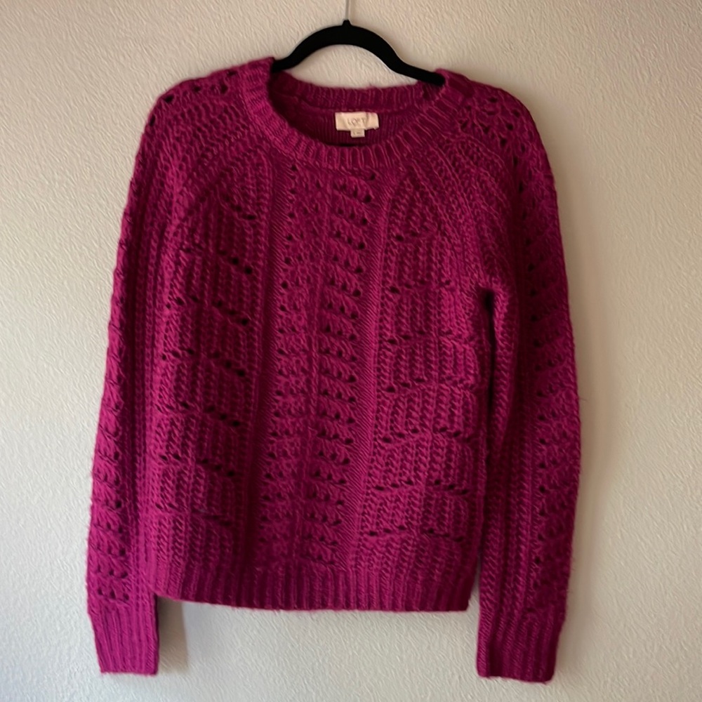 Loft Dark Pink Crocheted Sweater, Sz S